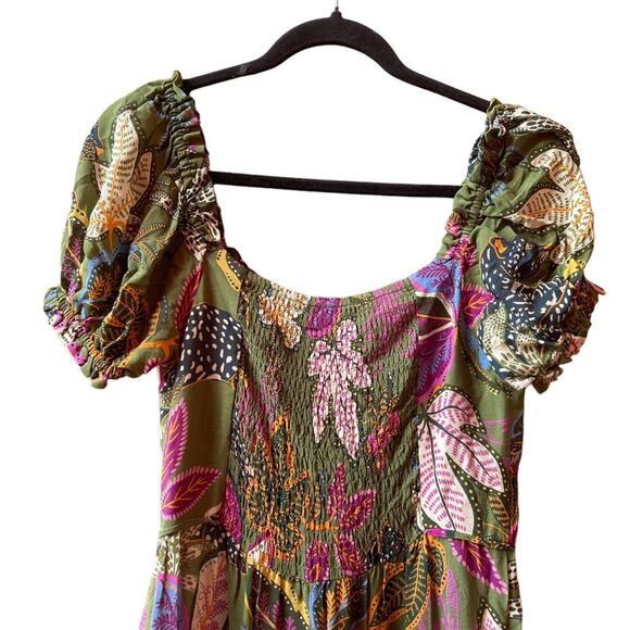 NWT Farm Rio Green Wild Jungle Corset Midi Dress Tropical Floral Travel S - Picture 9 of 12